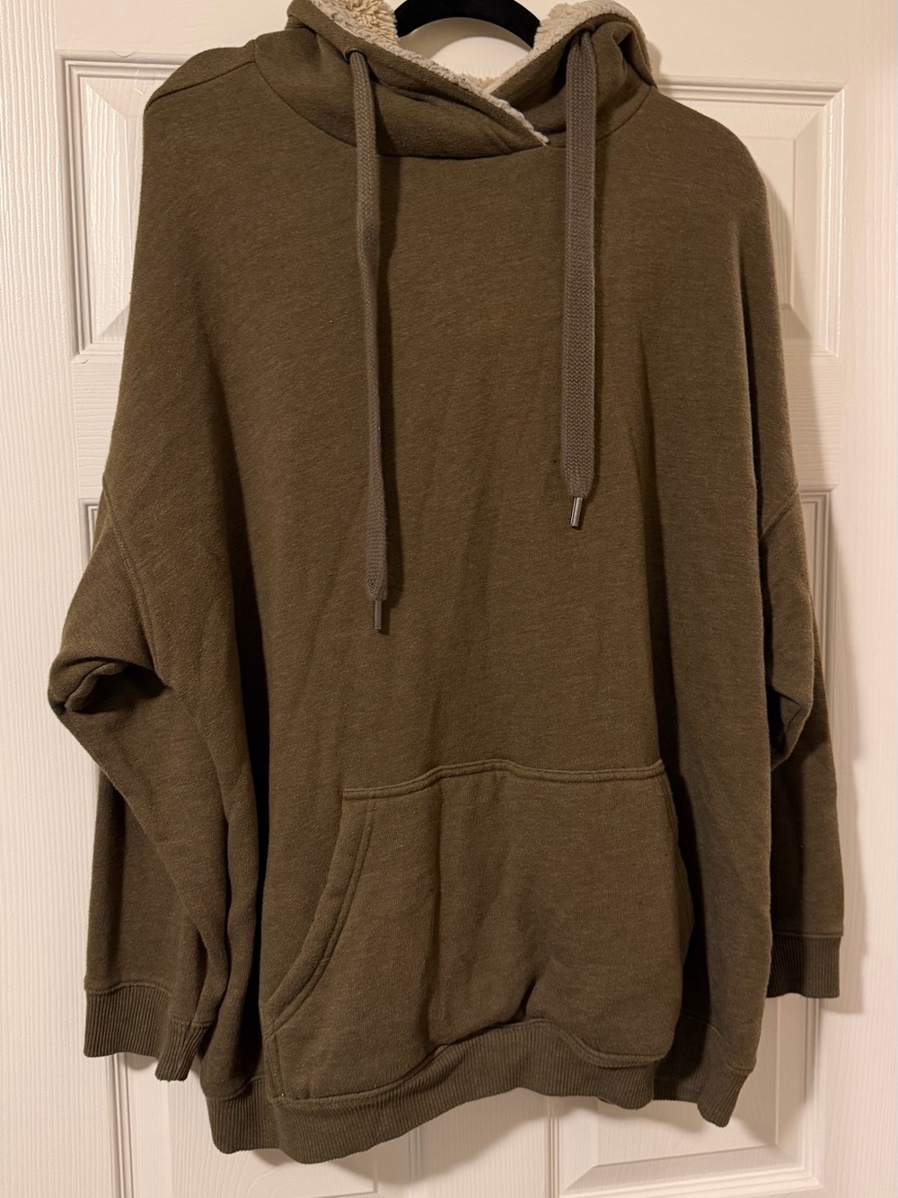 aerie Olive Hooded Pullover Sweatshirt with Sherpa Hood Lining
